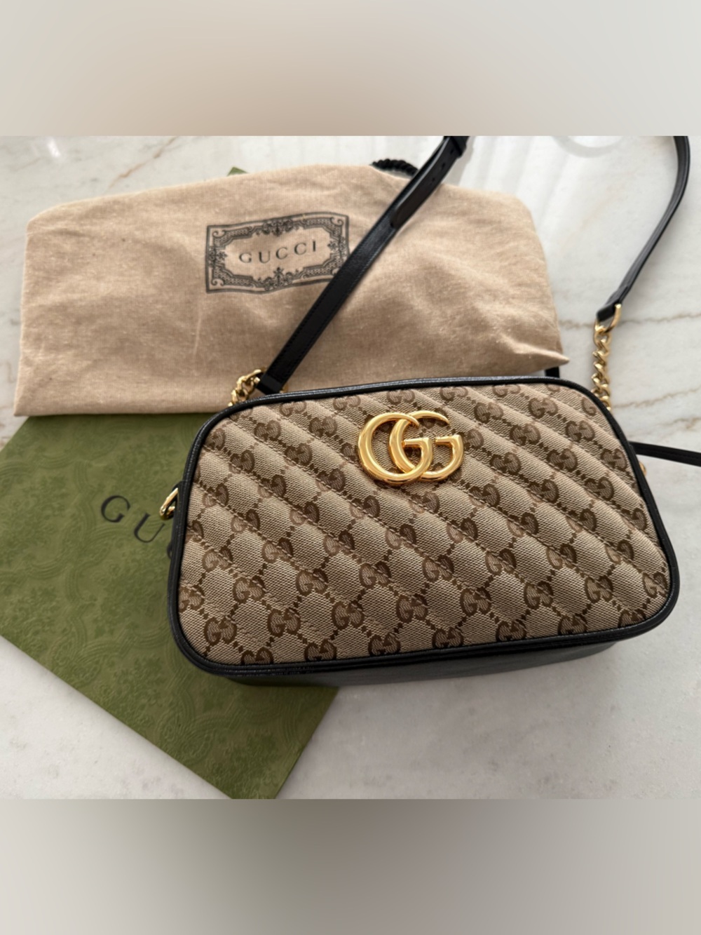 Gucci GG Marmont Shoulder Bag Quilted GG Canvas with leather